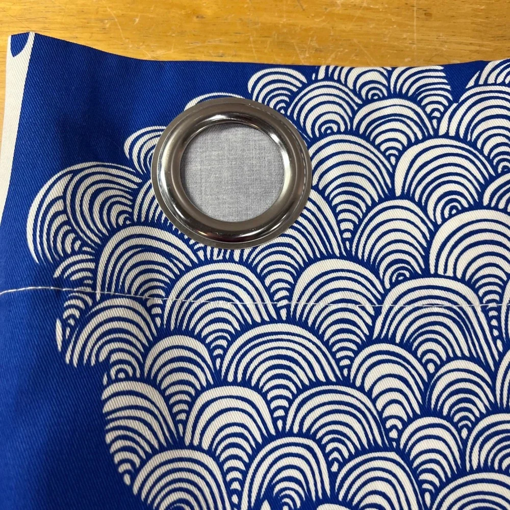 Vtg IKEA Kajsamia Blue White Graphic Tree Grommet Curtain Panels Pair 58x98